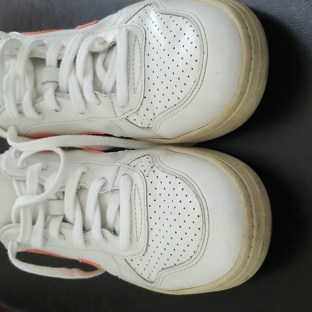 Veja Leather V-10 Sneakers Woman White N Orange Logo Sz 8 - Picture 9 of 14